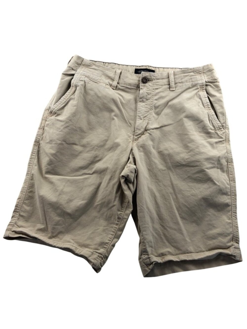 American Eagle Mens Shorts Size 34 Beige Longer Length Chino Casual Flat Front